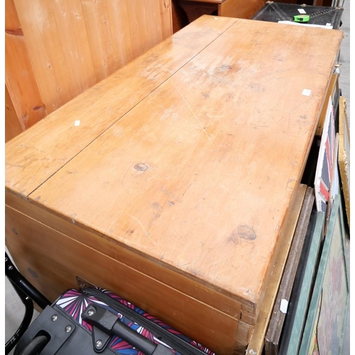 3168 - Large Antique Pine Kist (134cm x 64cm x 68cm depth)