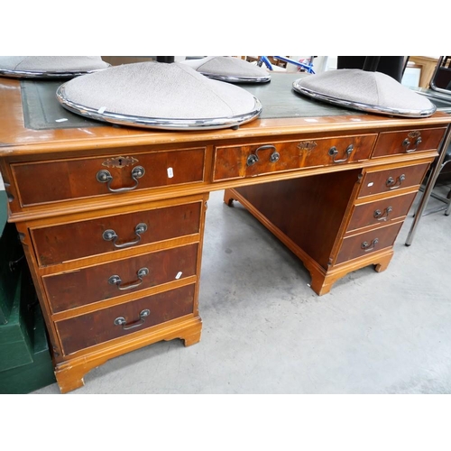 3202 - Yew Twin Pedestal Writing Desk