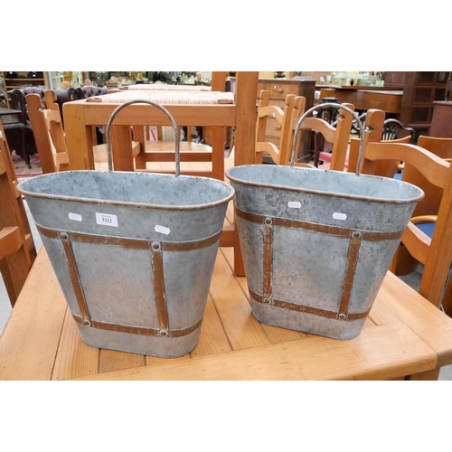 3212 - Pair of Galvanised Hanging Planters