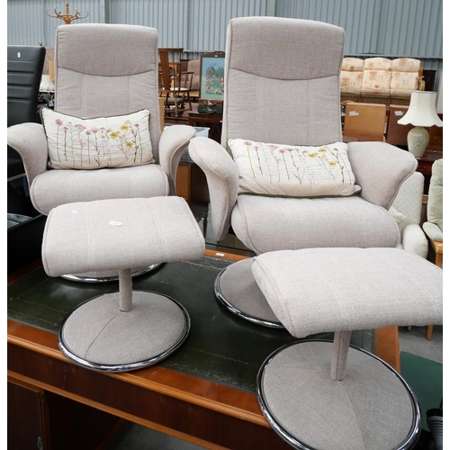 3222 - Pair of Oatmeal Upholstered Swivel Chairs & Matching Stools