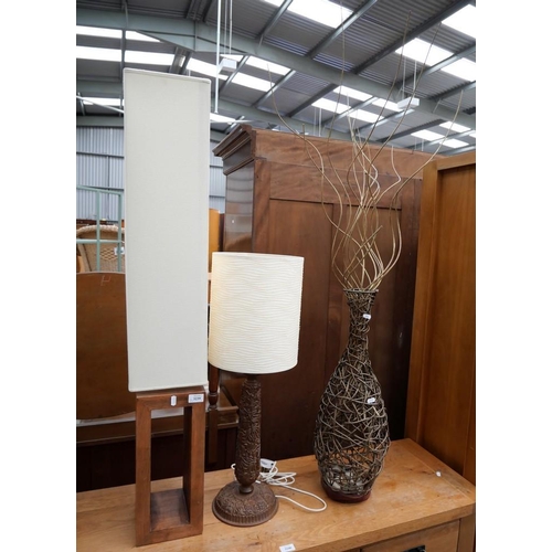 3239 - Wicker Ornamental Vase & 2 Table Lamps/Shades