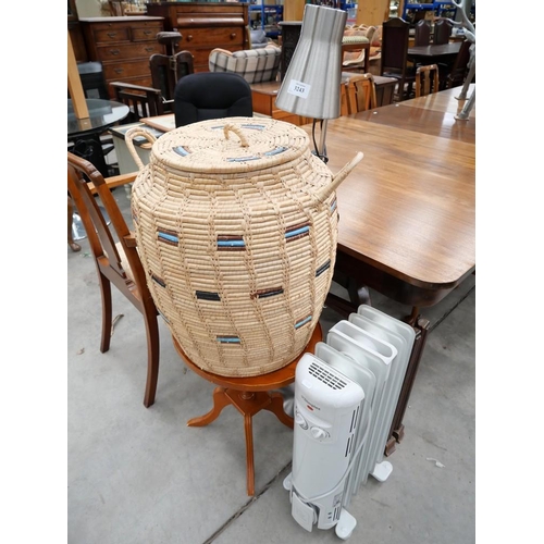 3243 - Seagrass Alibaba Linen Basket, Yew Wine Table, Reading Lamp, Oil Filled Radiator, etc