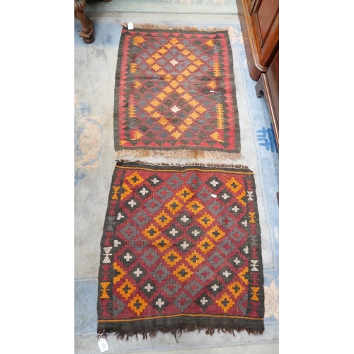 3252 - 2 Fringed & Bordered Antique Rugs 74cm x 69cm/ 89cm x 67cm