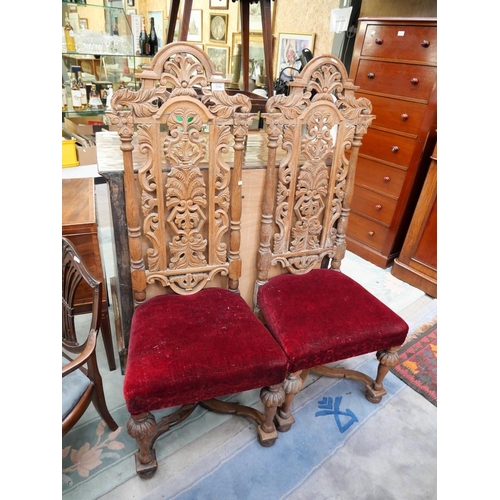 3256 - Pair of Carved Oak Hall Chairs