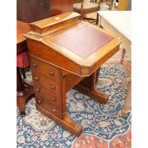 3274 - Victorian Walnut & Mahogany Inlaid Davenport Writing Desk