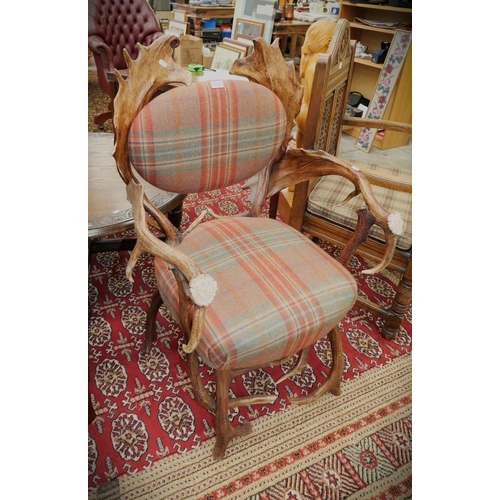 3285 - Fallow Antler Open Armchair with Tartan stuffover Seat & Back