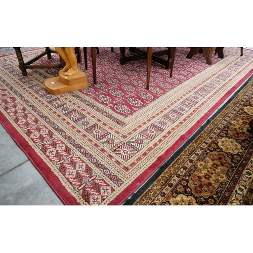 3288 - Geometric Woolen Rug on Red Ground - 322cm x 280cm