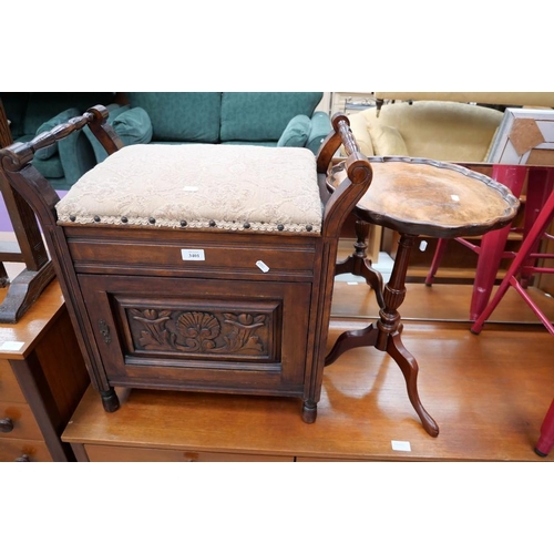 3401 - Carved Edwardian Piano Stool with Storage & Lime Table