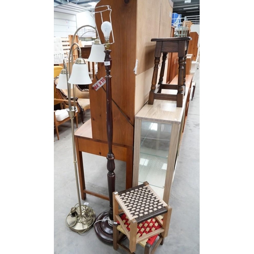 3407 - Two Standard Lamps & 2 Rope Top Stools