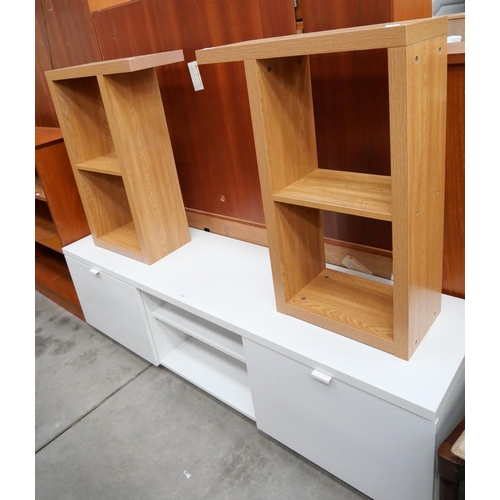 3411 - White T.V Stand & 2 Iron Shelves