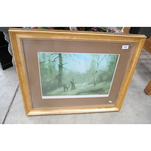 3442 - Gilt Framed Signed Print - Hunting Scene - Signature Indistinct