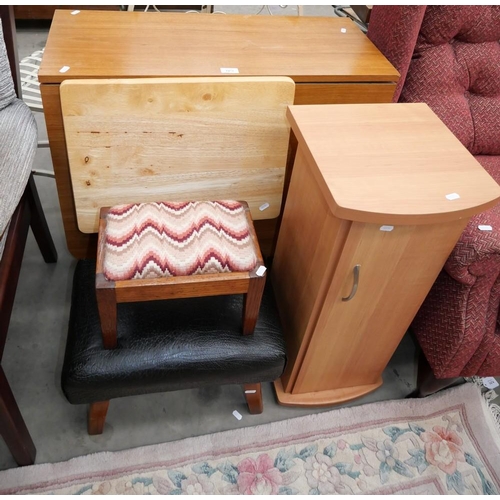 3472 - Drop Leaf Table, Two Stools, Folding Table & Bedside Cabinet