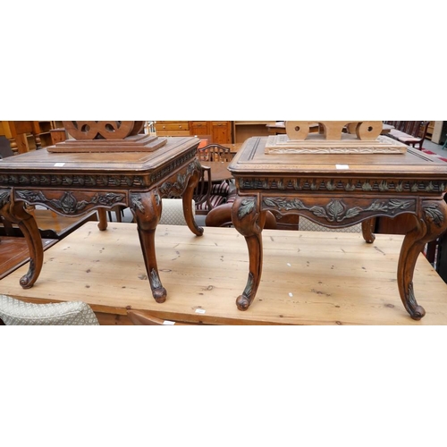 3482 - Pair of Carved Side Tables - each table 77 x 77 cms