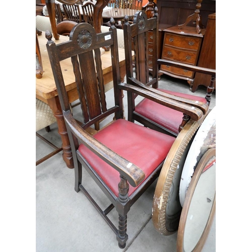 3484 - Pair of Oak Carver Chairs with Barley Twist Supports