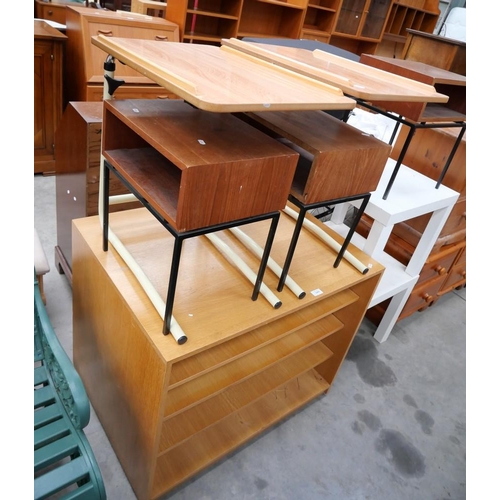 3499 - 3 1970's Bedside Tables, 2 Bed Tables, 2 Side Tables & Open Front Cabinet