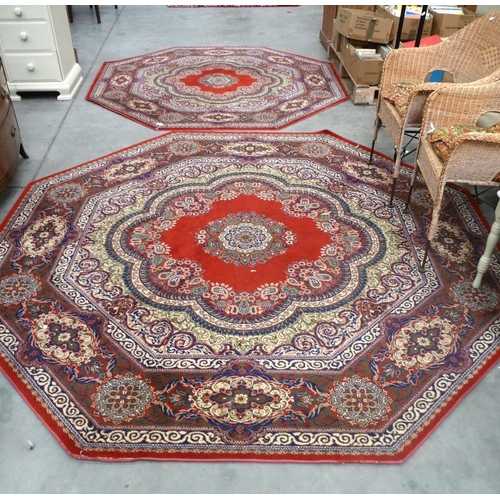 3541 - 2 Octagonal Rugs on Red Ground - 1 Rug 250 X 250 cms & 2nd Rug 200 x 200 cms