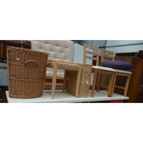 3562 - Pair Dining Chairs, 2 Stools, Wicker Baskets & 2 Tables