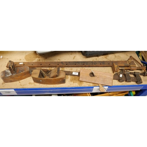 125 - 2 Sash Clamps & 3 Vintage Wooden Planes