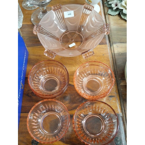 440 - Art Deco Pink Glass Dessert Set.