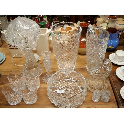 442 - Assorted Cut Glass In Crystal Including Crystal Lamp, Cut Glass Fruit Bowl, Vase Etc