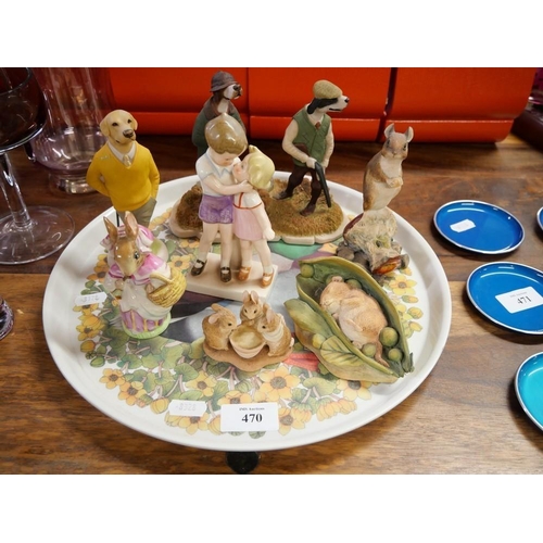 470 - Tray- Goebl Group Figure, Border Fine Arts Mouse, Beswick Mrs Rabbit Figure Etc