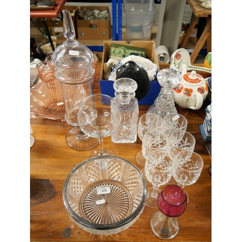 478 - Cut Glass Decanters, Wine Glasses, Celery Jar & Cover Etc.