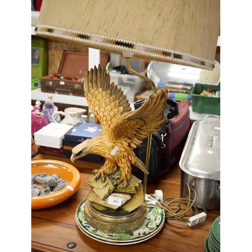 509 - Eagle Decorated Table Lamp & Shade, 2 Mason's Plates