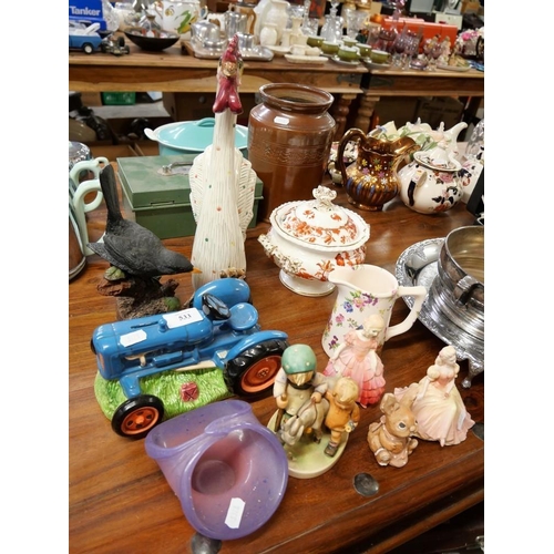 533 - Victorian Tureen, Hummel Figure, Vasart Basket, Border Fine Arts Tractor Money Bank Etc.