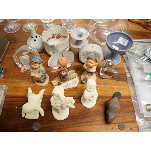 549 - 3 Hummel Figures, 3 Snow Babies, Paperweights & Assorted Pottery