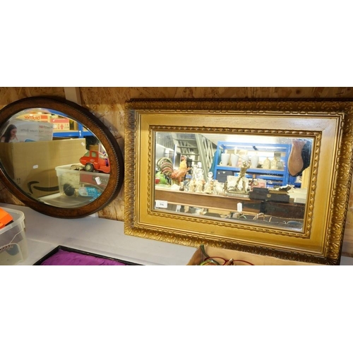 596 - Gilt Framed Wall Mirror & Oak Framed Wall Mirror