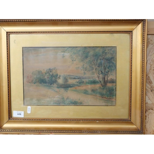 608 - Gilt Framed Watercolor Landscape Signed By J Kinnison