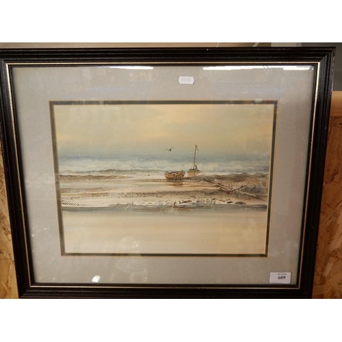 609 - Watercolor Coastal Scene Unsigned