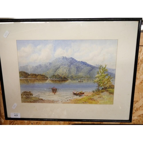 623 - Framed Watercolour of Mountain by Lochside Signed J.M. Milne