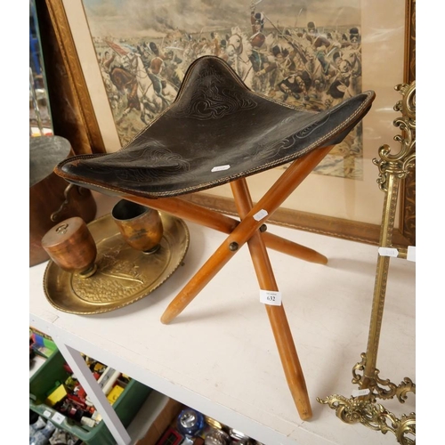 632 - Vintage Folding Leather Stool