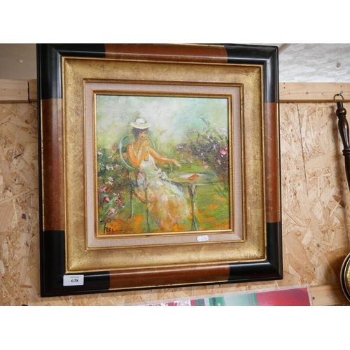 638 - Gilt Framed Oil Lady In Summer Garden By Frank Turi