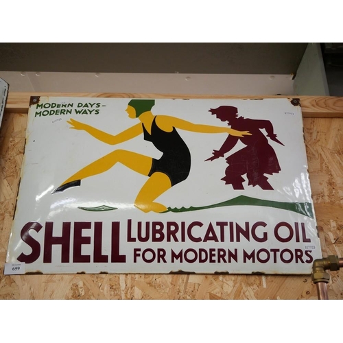 659 - Enamel Sign - Shell Lubrication Oil