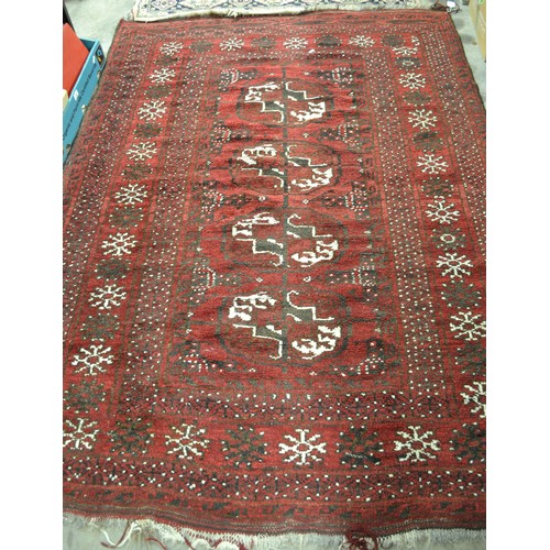 2464 - Fringed & Bordered Geometric Woolen Rug On Red & Black Ground ( Approx. 188cm X 138cm)