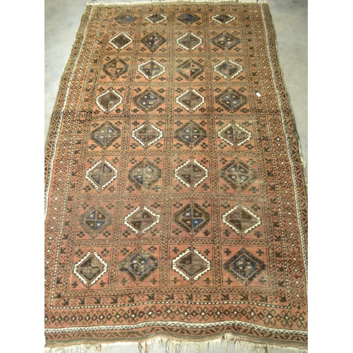 2471 - Fringed & Bordered Geometric Woolen Rug On Brown Ground ( Approx. 190 X 116cm)