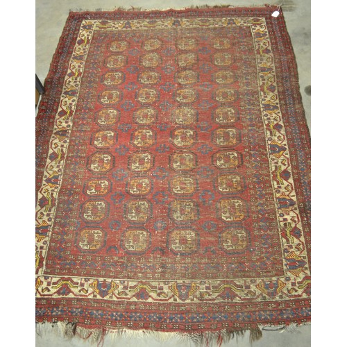 2472 - Fringed & Bordered Geometric Woolen Rug On Red Ground ( Approx. 174 X 130cm)