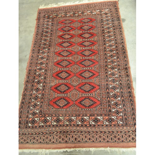 2473 - Fringed & Bordered Geometric Woolen Rug On Red Ground ( Approx.155 X 94cm)