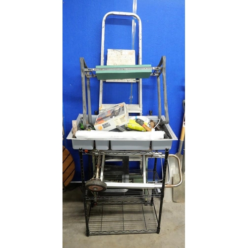 21 - Aluminum Steps, Garden Kneeler, Heat Gun, Sack Barrow Etc