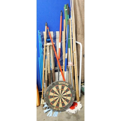 24 - Vintage Deck Chair, Dart Board, Hoes Etc