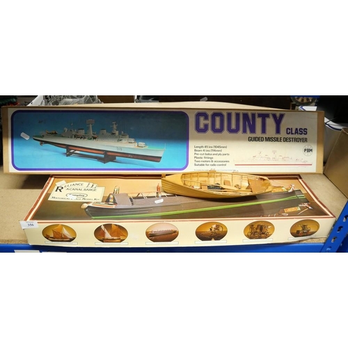 356 - Battle Ship & Barge Model Kits and Model Rowing Boat