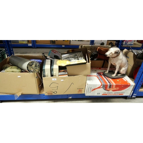 361 - 3 x Boxes with BBQ, Dog Ornament, Bale of Rope, Camera Lens etc