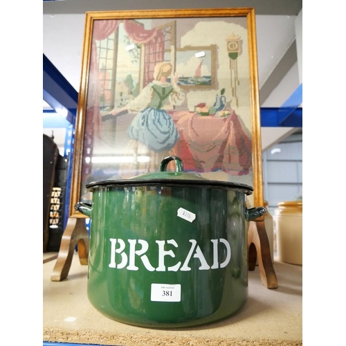 381 - Enamel Bread Bin and Tapestry Fire Screen