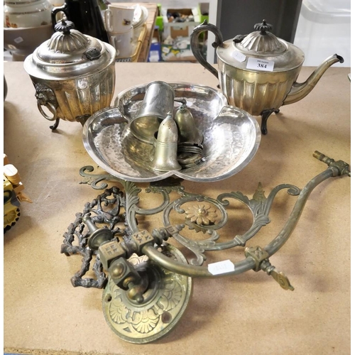 384 - Brass Bracket & Assorted Silver Plated Items