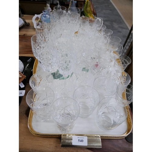 540 - Tray- Assorted Crystal & Acid Etched Glasses