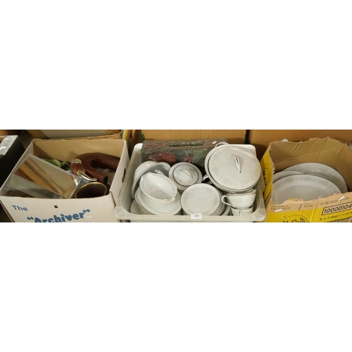 570 - 3 Boxes - Tureen, Plates, Bowls, Ornaments, Teapot etc