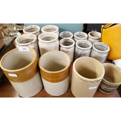 602 - 14 Stoneware Jars