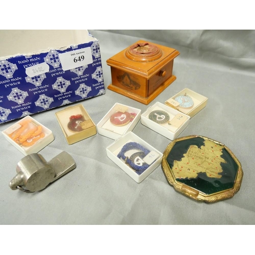 649 - Mauchline Pin Cushion, Acme Whistle,  6 Perth Racecourse Enamel Badges, Compact & Four Royal Perth G... 